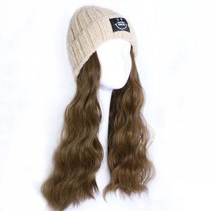 Synthetic Long Wavy Hair Wig Beanie Hat with Hair Wig